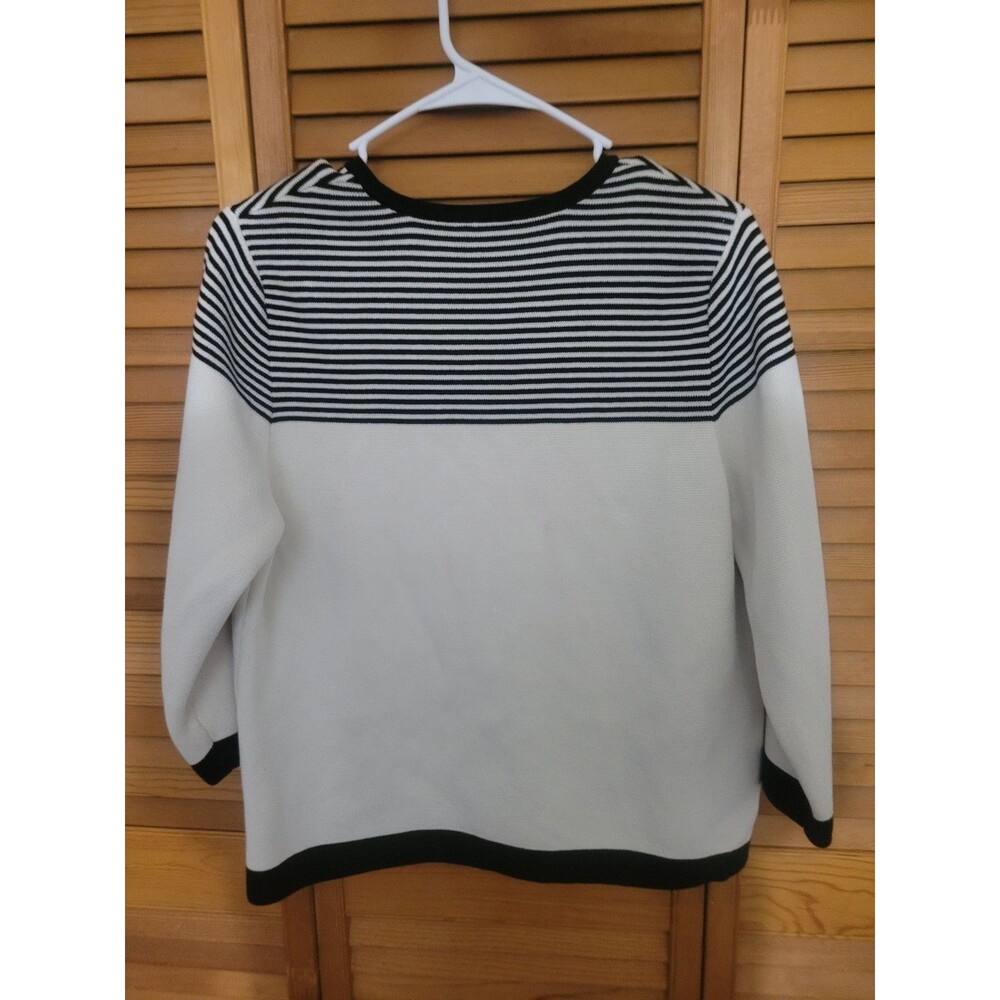 Talbots Black & White Zip Up Striped Sweater XL Petite Preppy Classic Mod Career - Picture 2 of 4